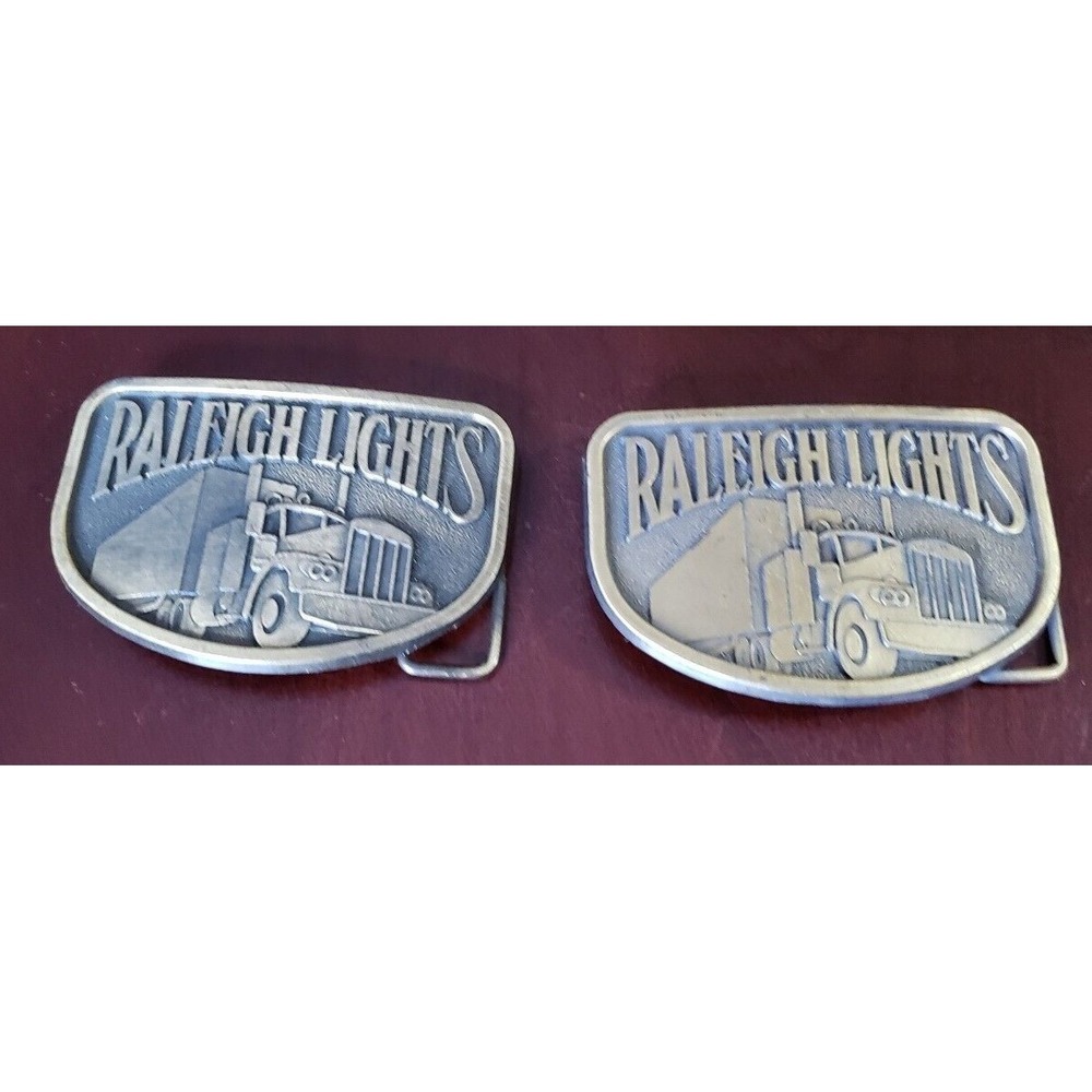 Lot of Two (2) Brass Raleigh Lights Long Haul Semi Trucking Brass Belt buckles